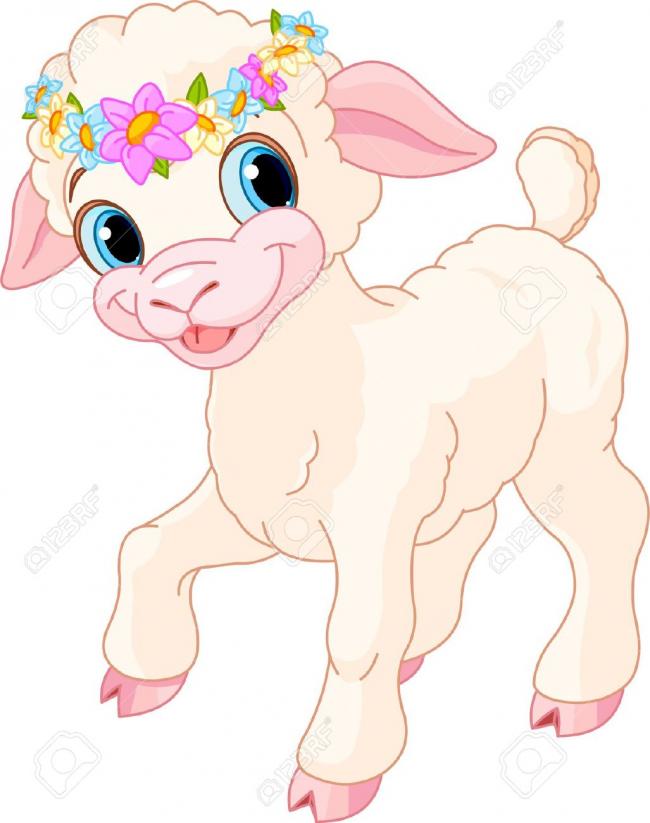 12807323-Easter-lamb-with-circlet-of-spring-flowers-Stock-Vector-cartoon-sheep-easter