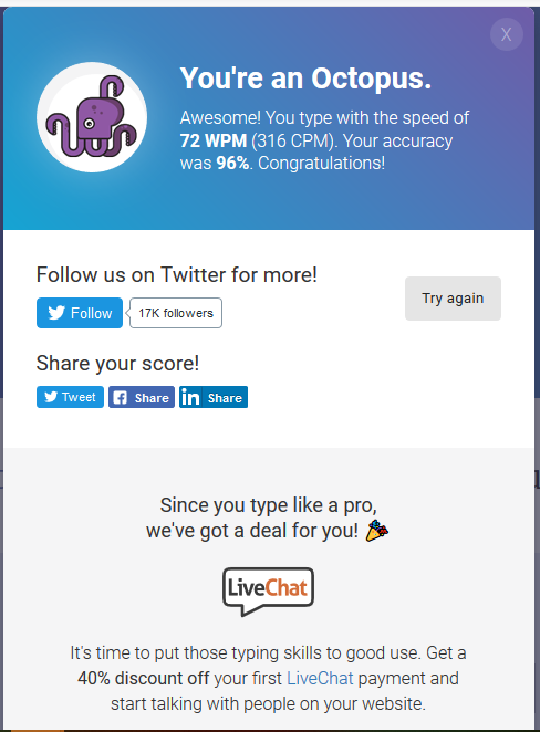 Typing test live chat
